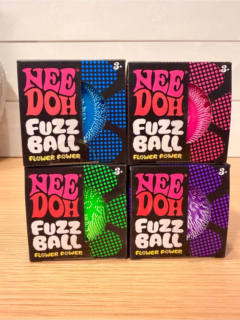 Needoh Fuzz Ball Flower Power set of 4